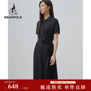 BEANPOLE滨波女士珠地网眼绿色时尚 日常简约收腰POLO裙休闲连衣裙