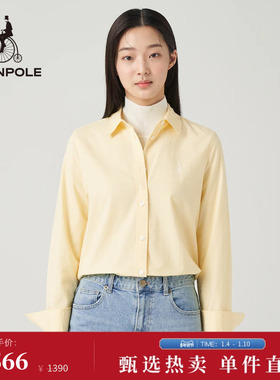 BEANPOLE滨波女士黄色通勤简约时尚优雅纯棉日常休闲户外长袖衬衫