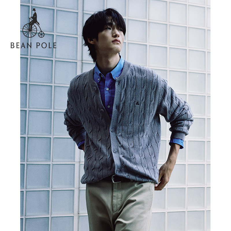 BEANPOLE滨波男士通勤风慵懒感长袖开襟针织毛衫外套绞花圆领开衫