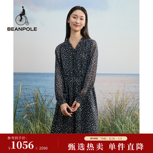 BEANPOLE滨波 V领中长度假简约职场优雅风气质连衣裙 女士波点长袖