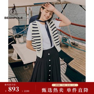 休闲百褶裙 纽扣藏青色时尚 BEANPOLE滨波 女士优雅淑女风日常长款