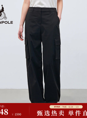 BEANPOLE滨波  女士黑色基础简约工装风户外日常通勤休闲随性长裤