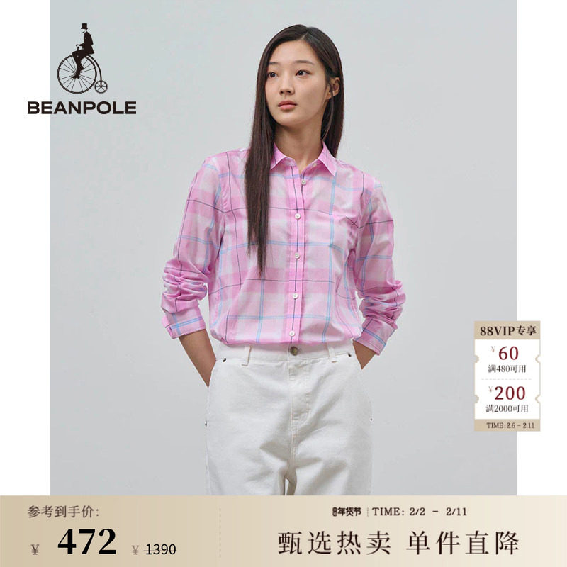 BEANPOLE滨波女士薄纱纯棉格纹设计简约通勤日常户外休闲长袖