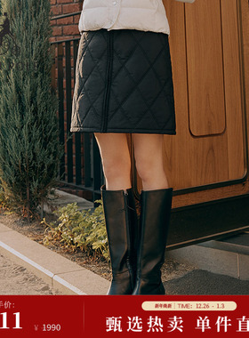 BEANPOLE滨波  女士休闲H版型时尚潮酷风黑色简约菱格设计半身裙