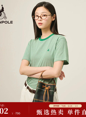 【新品】BEANPOLE滨波 2025夏季女士纯棉细条纹舒适日常休闲短T恤