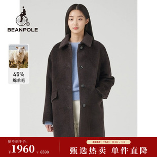 大衣外套 羊驼羊毛中长款 BEANPOLE滨波 秋冬女士栗色美拉德色韩版