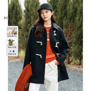 含山羊绒BEANPOLE滨波秋冬女士复古老钱风牛角扣毛呢大衣 新品