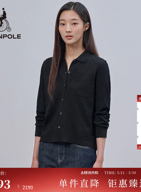BEANPOLE滨波  女士商务休闲风基础黑色翻领时尚简约针织长袖衬衫