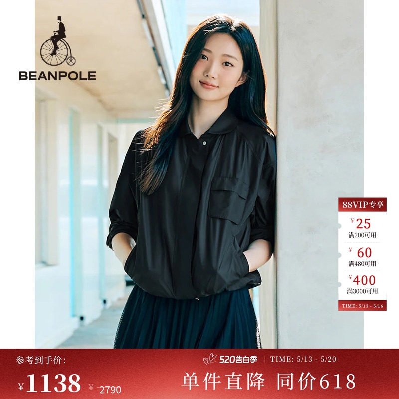 BEANPOLE滨波  女士商务休闲风日常户外翻领长袖拉链黑色短
