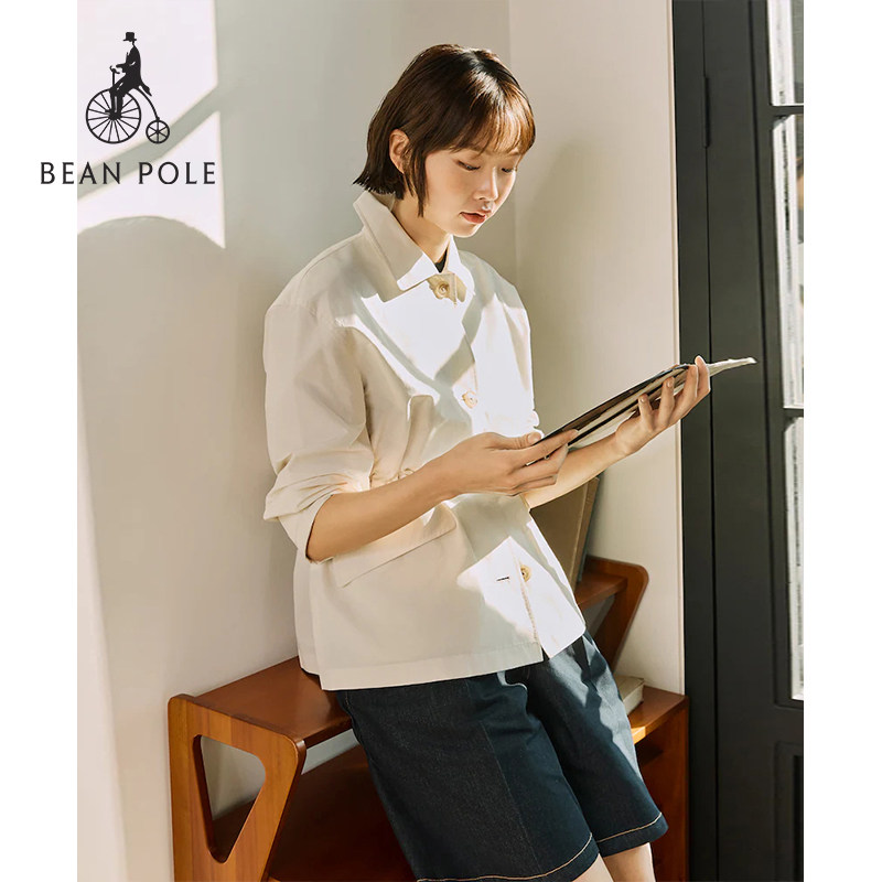 BEANPOLE滨波春夏女士柔系松弛感通勤轻量中长款翻领休闲风衣外套