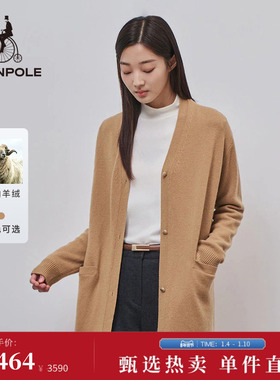 含山羊绒 BEANPOLE滨波 女士休闲V领土黄色长款优雅时尚针织开衫