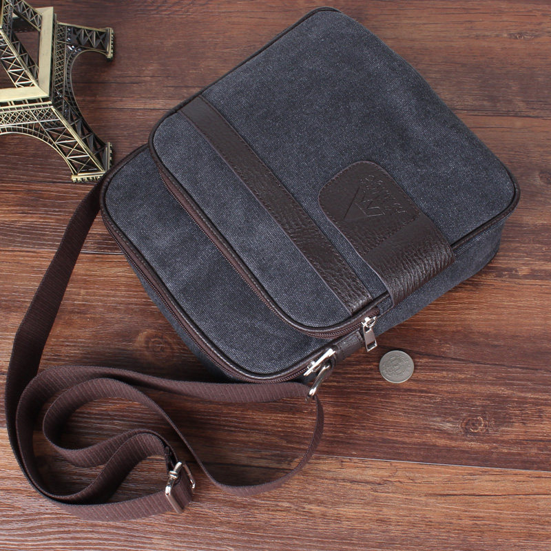 男士单肩包帆布斜挎包包男包商务休闲背包竖款韩学院小包潮包