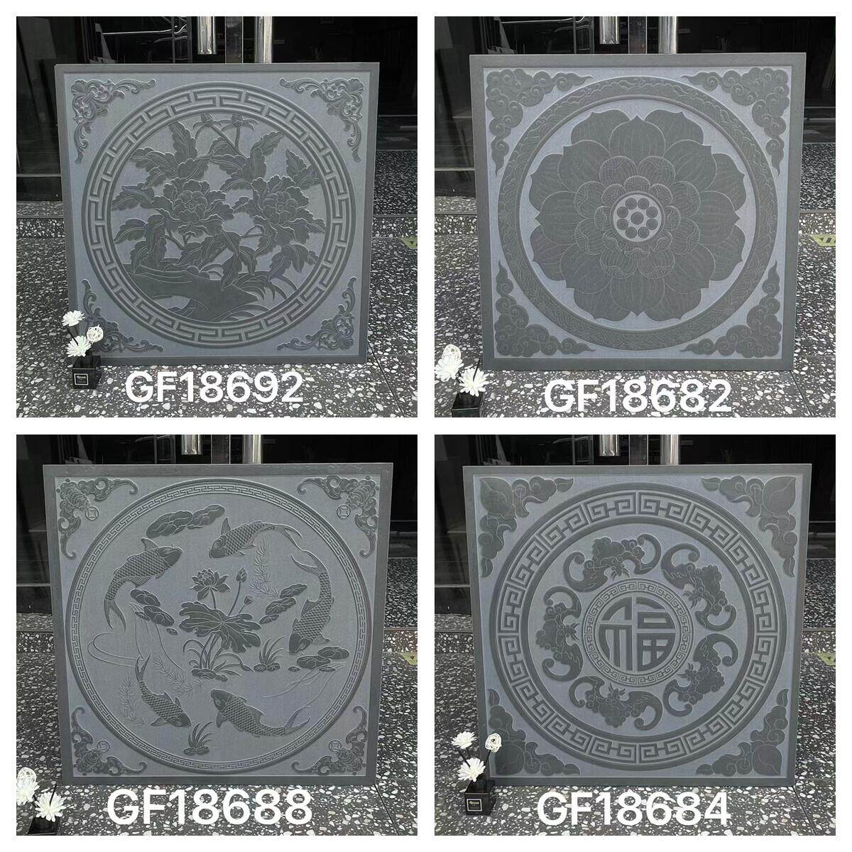 仿明清古建筑瓷砖600*600灰色唐莲花仿古砖中式庭院阳台防滑地砖