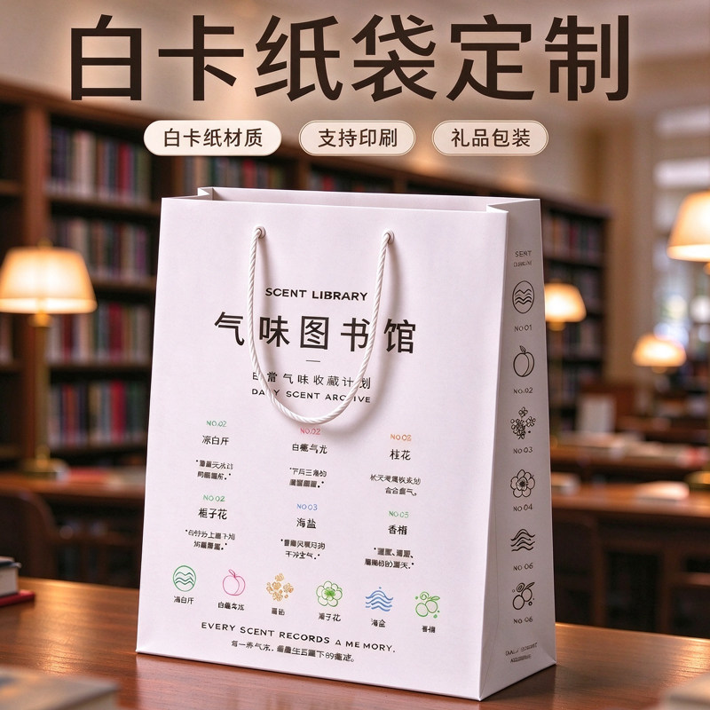 白卡纸袋定制香水店外带手提袋设计化妆品店创意宣传袋子来图定做