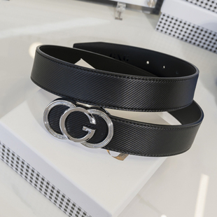 新款男士黑色皮带大G字头压花真皮腰带时尚韩版双G字母扣青年裤带