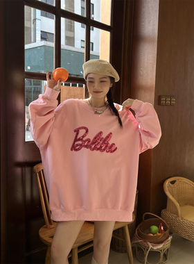 JL SUNFLOWE秋冬刺绣字母圆领设计感卫衣女宽松大码重工亮片上衣