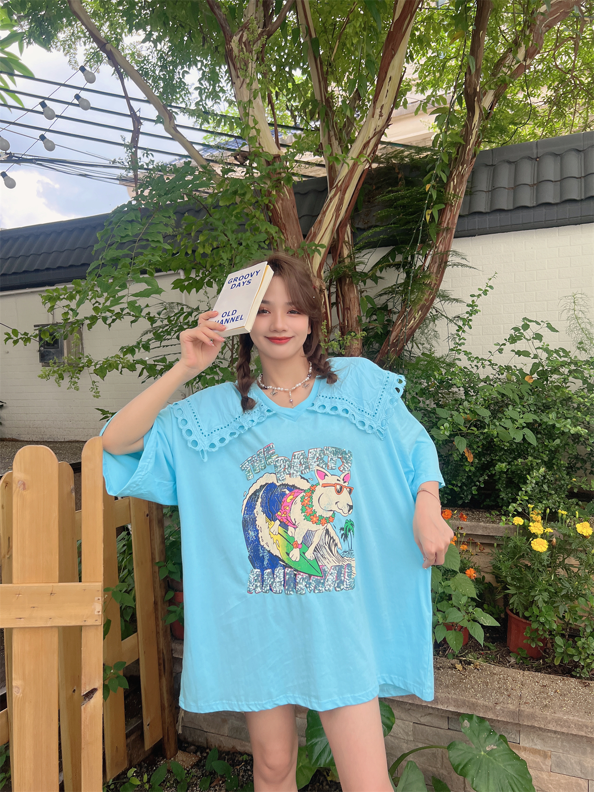 夏季刺绣纯棉卡通印花短袖t恤女