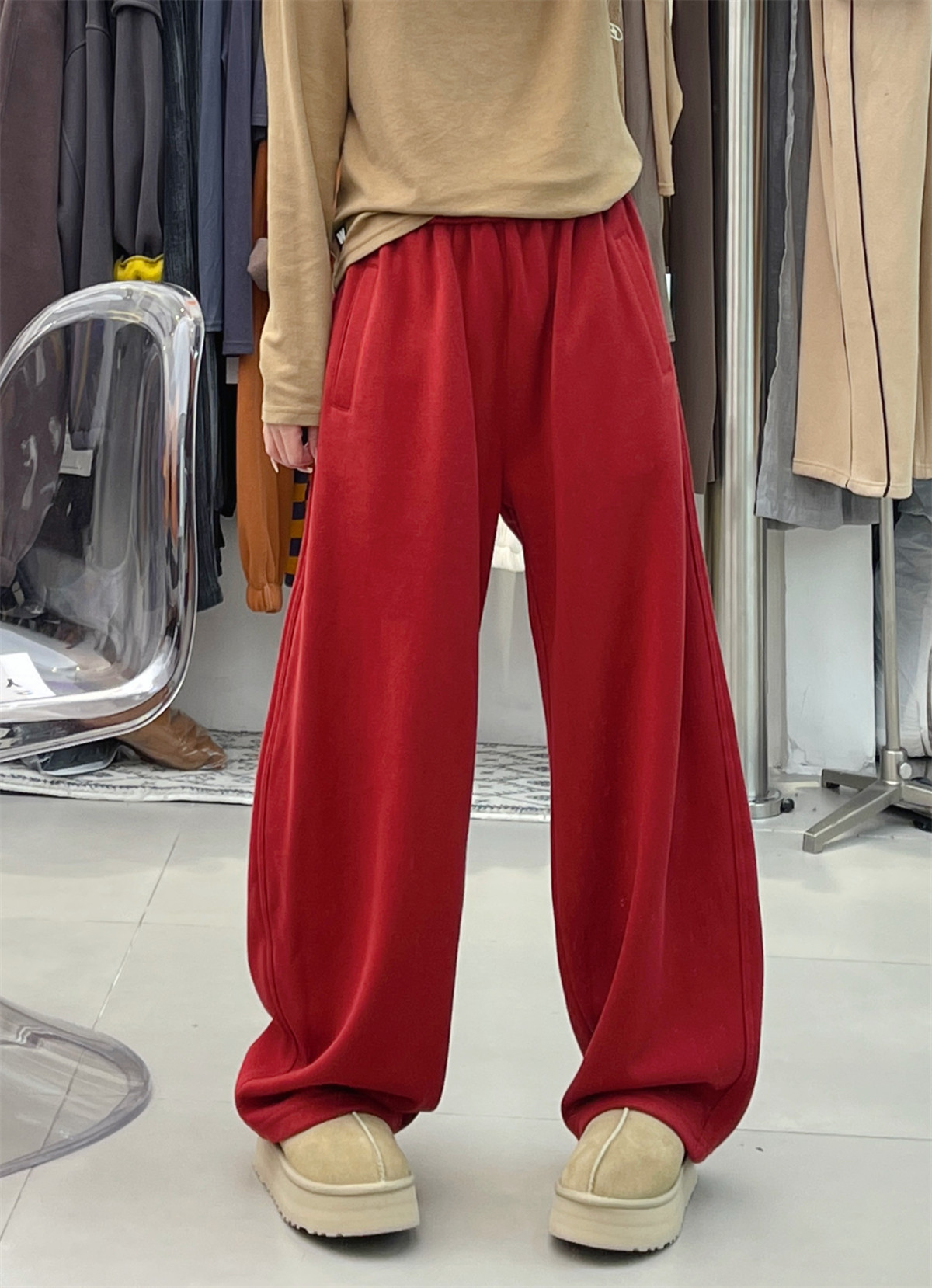 冬季加绒加厚休闲卫裤女宽松直筒裤白色高腰垂感阔腿裤子拖地长裤,女装/女士精品,休闲裤,淘宝优惠券,粉丝福利购,淘宝优惠卷