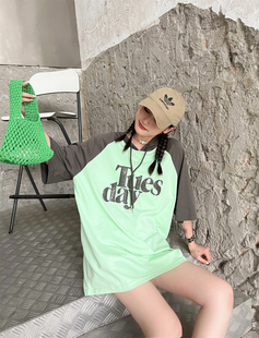 JL SUNFLOWER大码纯棉连帽短袖t恤女夏季宽松中长款刺绣亮片上衣