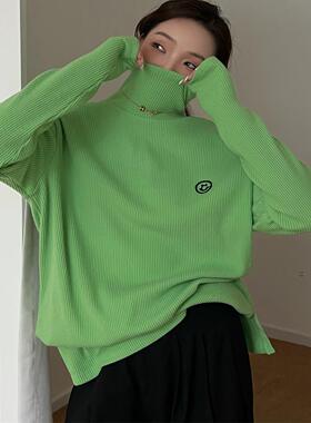 JL SUNFLOWER秋冬装中长款高领长袖条纹T恤女bf风纯棉刺绣打底衫