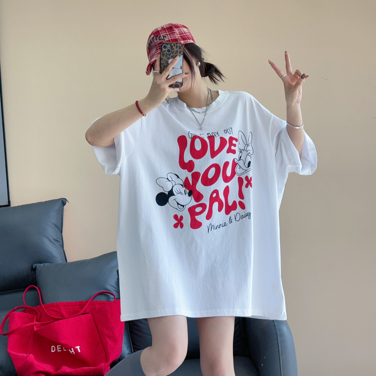 夏季宽松通勤全棉中长款休闲T恤女新款大码胖mm超火减龄短袖上衣