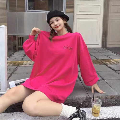 宽松纯棉亮片刺绣薄款卫衣中长款