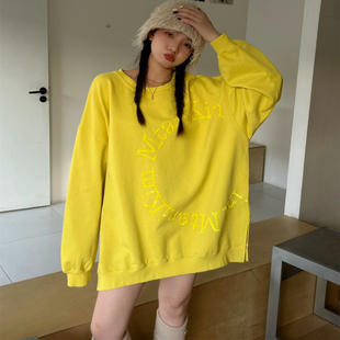 JL SUNFLOWER冬季宽松圆领套头卫衣女韩版慵懒风加厚刺绣亮片外套