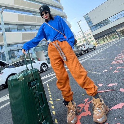 加绒加厚冬季松紧腰束脚裤女