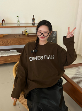 JL SUNFLOWER秋季宽松纯棉白色长袖t恤女大码显瘦烫钻打底衫上衣