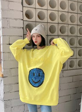 JL SUNFLOWER冬季中长款重工亮片外套女韩版宽松bf风刺绣加厚卫衣