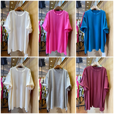 韩版夏季纯色磨破圆领短袖T恤女