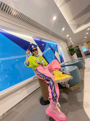春秋高腰宽松直筒豹纹哈伦卫裤女