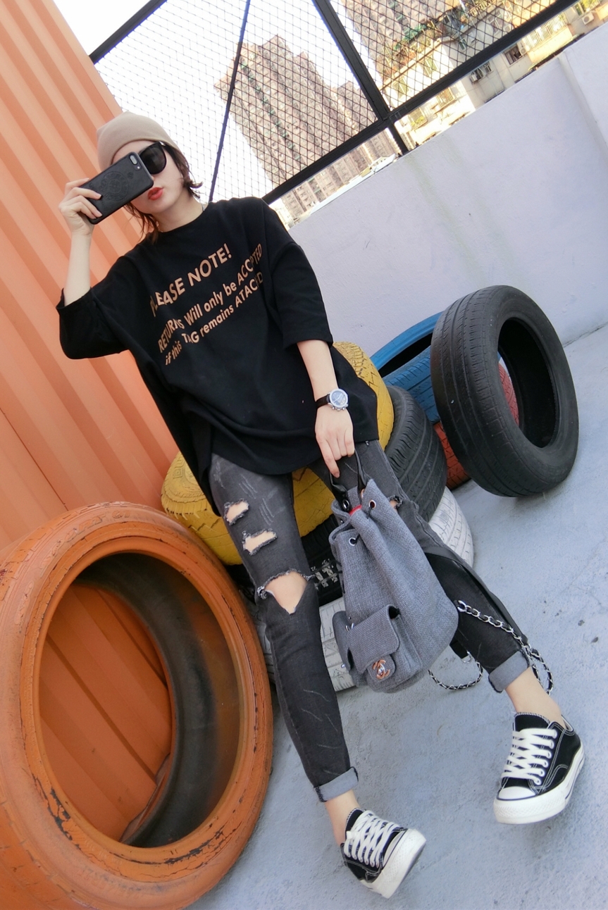 秋冬新款时尚风七分袖打底t恤