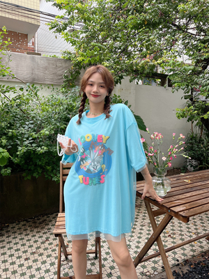 夏季宽松纯棉卡通印花短袖t恤女