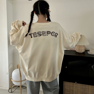 JL SUNFLOWER秋冬女装大码宽松刺绣字母卫衣韩版慵懒风加厚外套潮