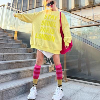 JL SUNFLOWER欧货冬季潮牌中长款卫衣女大码宽松休闲百搭亮片外套