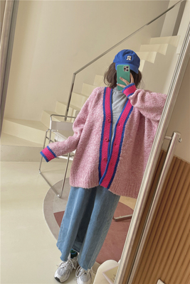 撞色拼接加厚大码显瘦中长款毛衣