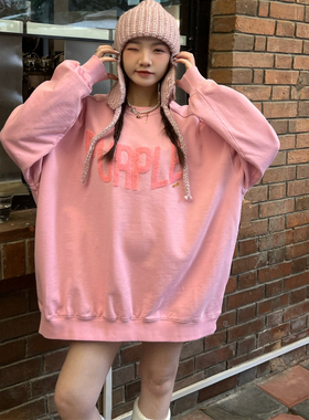 JL SUNFLOWER春季刺绣字母卫衣女韩版宽松大码中长款oversize外套