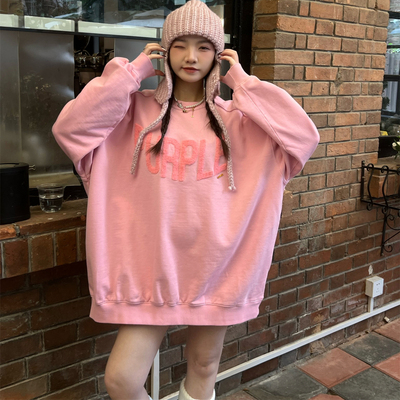 春季刺绣字母大码中长款卫衣女