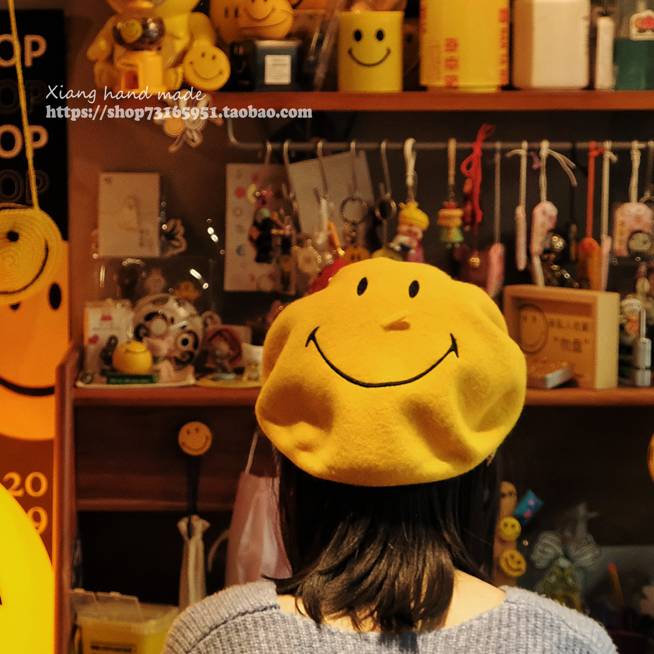 店主自制羊毛笑脸字母订制贝雷帽