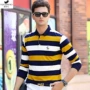 / Nam 2019 xuân hè mới áo thun nam ve áo dài tay áo thun cotton sọc - Polo polo trắng