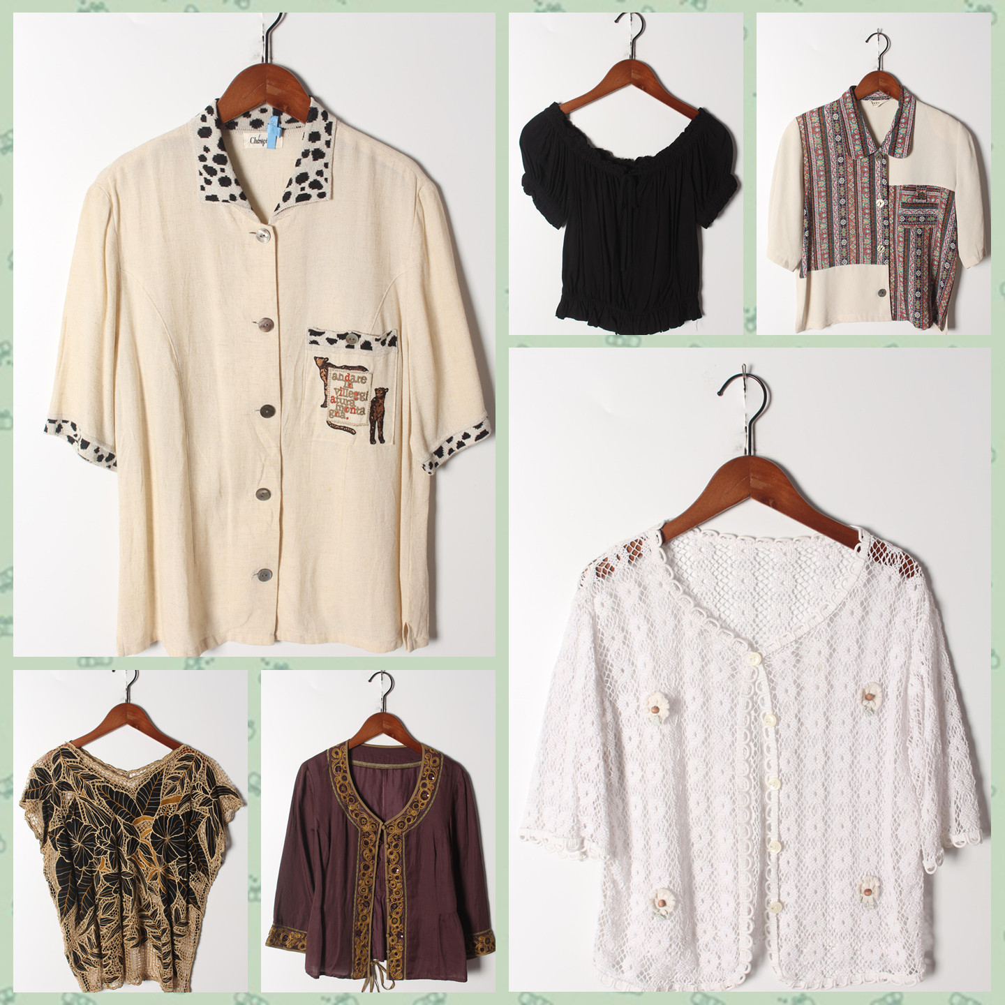 古着Vintage孤品棉麻花刺绣白衬衫孤品日系 女上衣 实拍售卖209