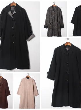 古着Vintage复古秋冬日制气质中长款羊毛羊绒毛呢毛领大衣111