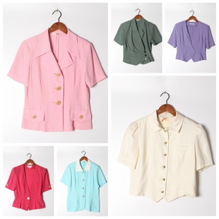 古着Vintage孤品日系小清新百搭纯色刺绣开衫 外套4 棉麻女春款