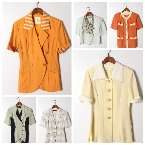 vintage古着短袖西装女薄款透气通勤百搭显瘦小个子西服上衣17