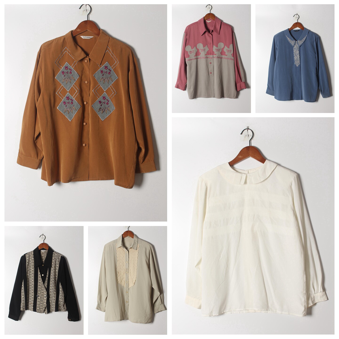 古着Vintage孤品棉麻花刺绣白衬衫孤品日系 女上衣 实拍售卖80