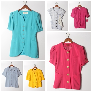 vintage古着短袖西装女薄款透气通勤百搭显瘦小个子西服上衣7