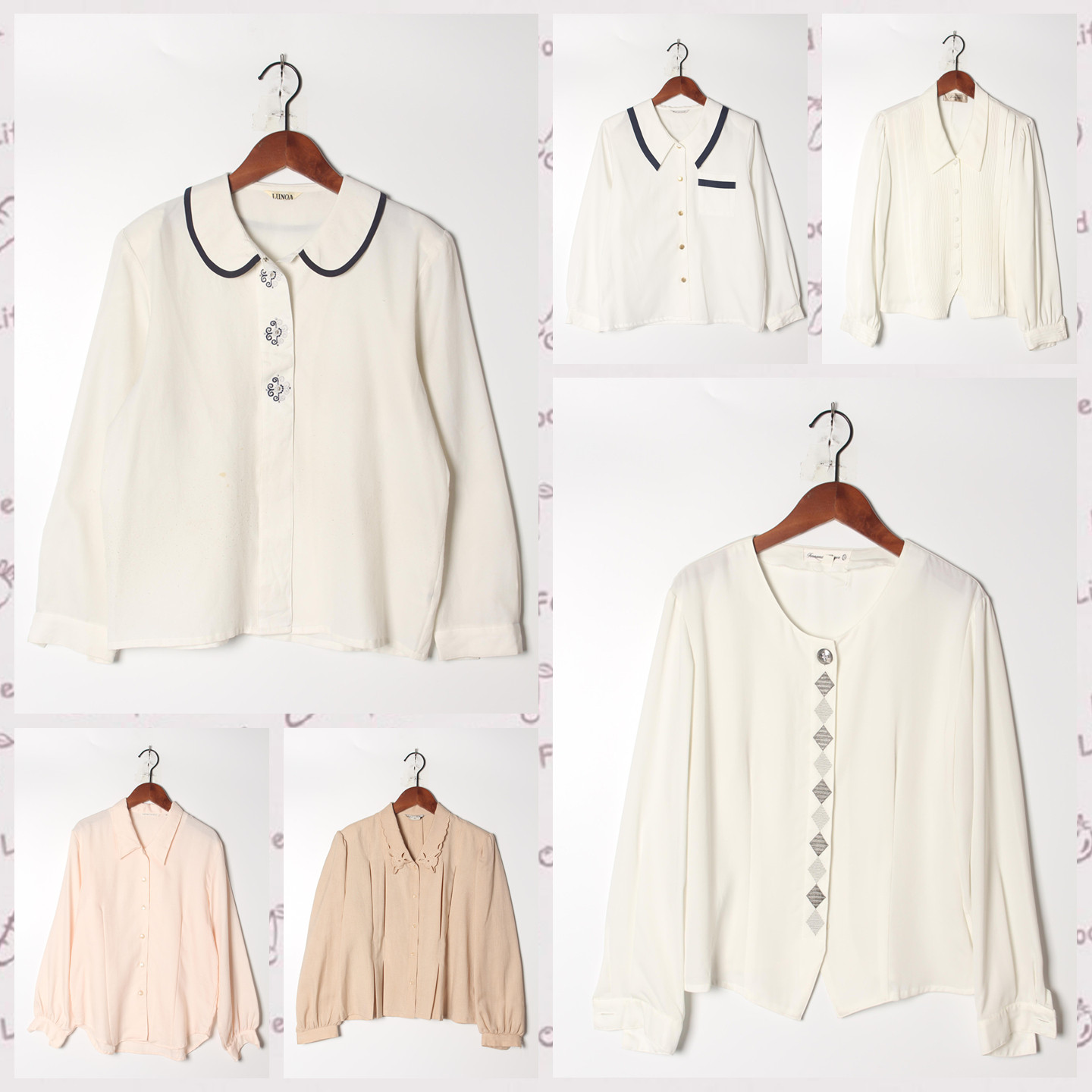 古着Vintage孤品棉麻花刺绣白衬衫孤品日系 女上衣 实拍售卖163