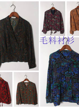 古着Vintage孤品棉麻花刺绣白衬衫孤品日系 女上衣 实拍售卖575