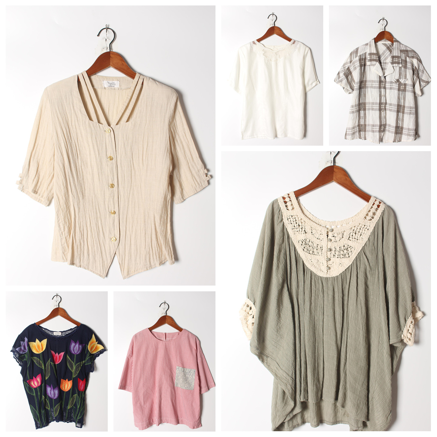 古着Vintage孤品棉麻花刺绣白衬衫孤品日系 女上衣 实拍售卖159